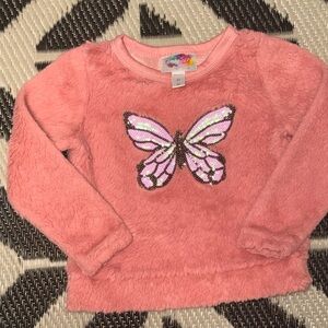 Magic Pink Fuzzy Kids Sweater with Butterfly